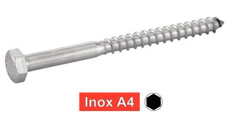 Vis à bois tête hexagonale - tirefond inox A4 / Hexagon head wood screws